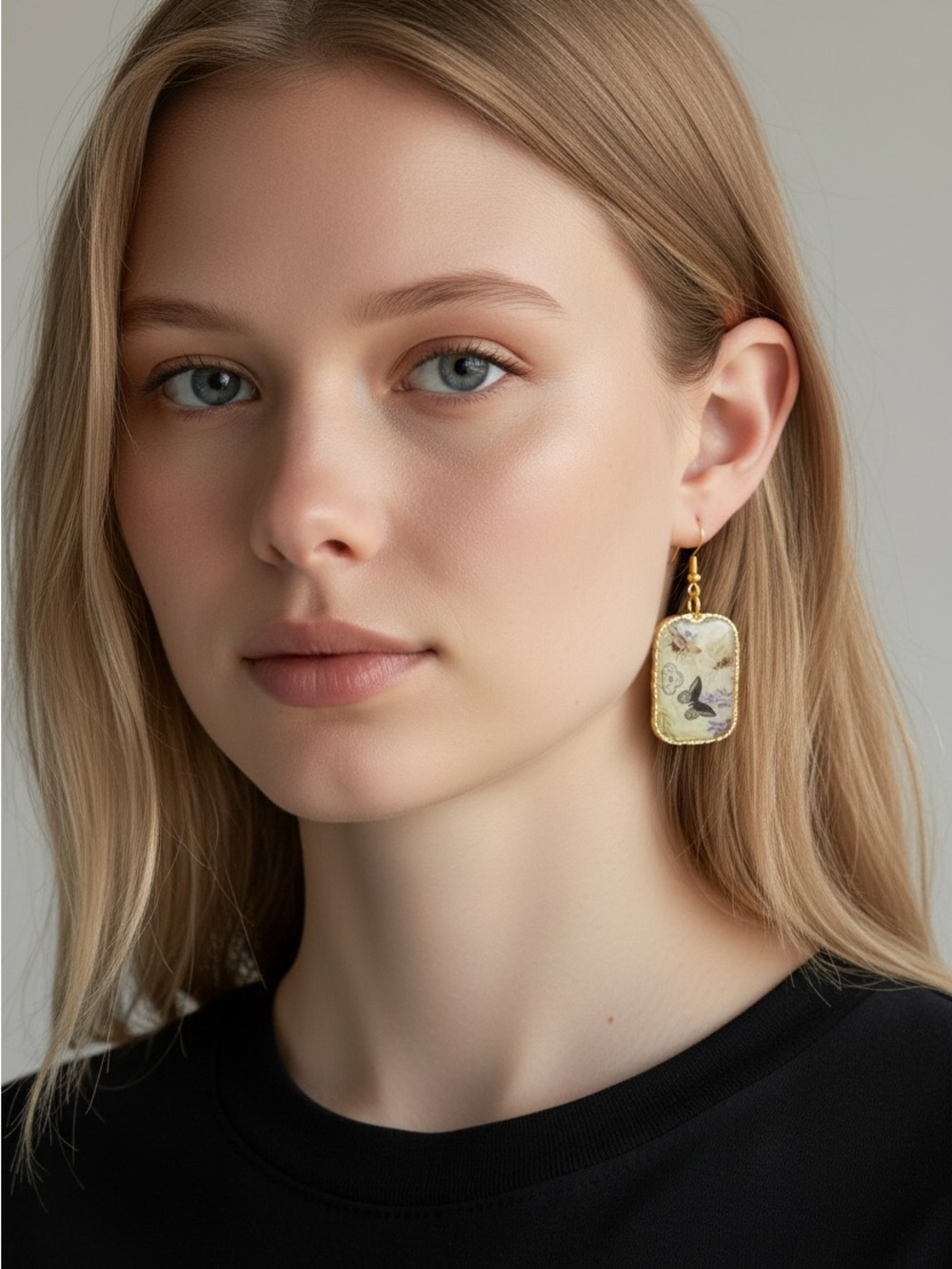 10/3 Gold Rectangular Butterfly Drop Earrings - Women Jewelry